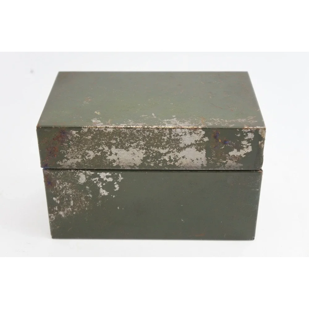 ASCO Card Case Index Box 5x3 Green Metal Vintage Industrial A-Z Dividers Fair